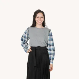 Grey Knit Plaid Blouse